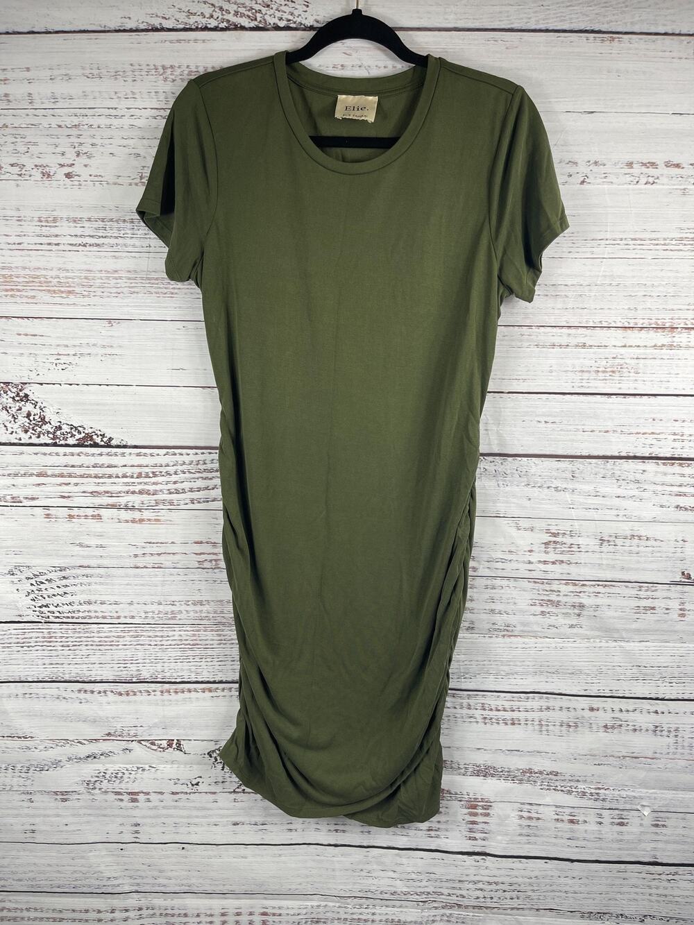 Elie Tahari Dress Women's Small Green Ruched T Shirt Midi Modal Blend Casual